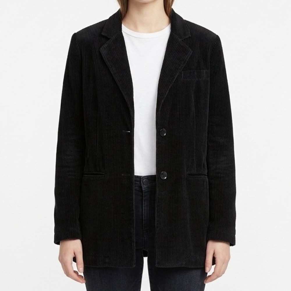 Newport News Corduroy Blazer Womens 10 Black Vintage Academia Style